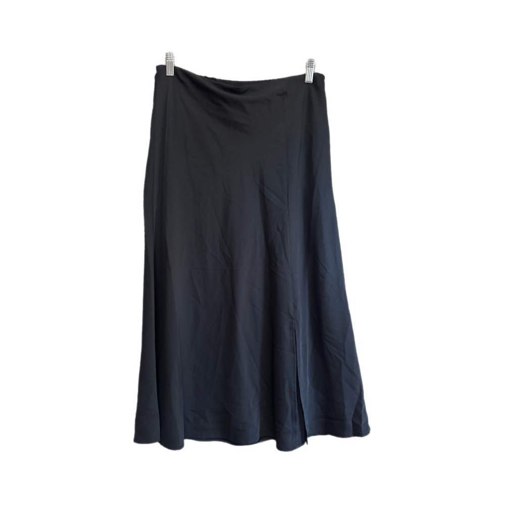 Time and Tru Midi Skirt Women M (8-10) Black Excellent Side Slit Pull-On